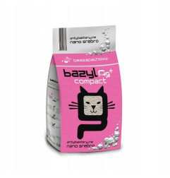 Żwirek dla kota Bazyl Ag+ Compact bezzapachowy – 100% bentonit z nano srebrem; mocno zbrylający, bezpyłowy, frakcja 0,7–2 mm