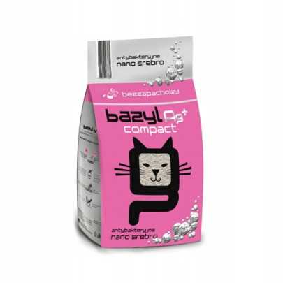 Żwirek dla kota Bazyl Ag+ Compact bezzapachowy – 100% bentonit z nano srebrem; mocno zbrylający, bezpyłowy, frakcja 0,7–2 mm