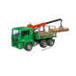 Bruder MAN ciężarówka do przewozu drewna 1:16 z rozłożonym żurawiem i trzema kłodami na platformie